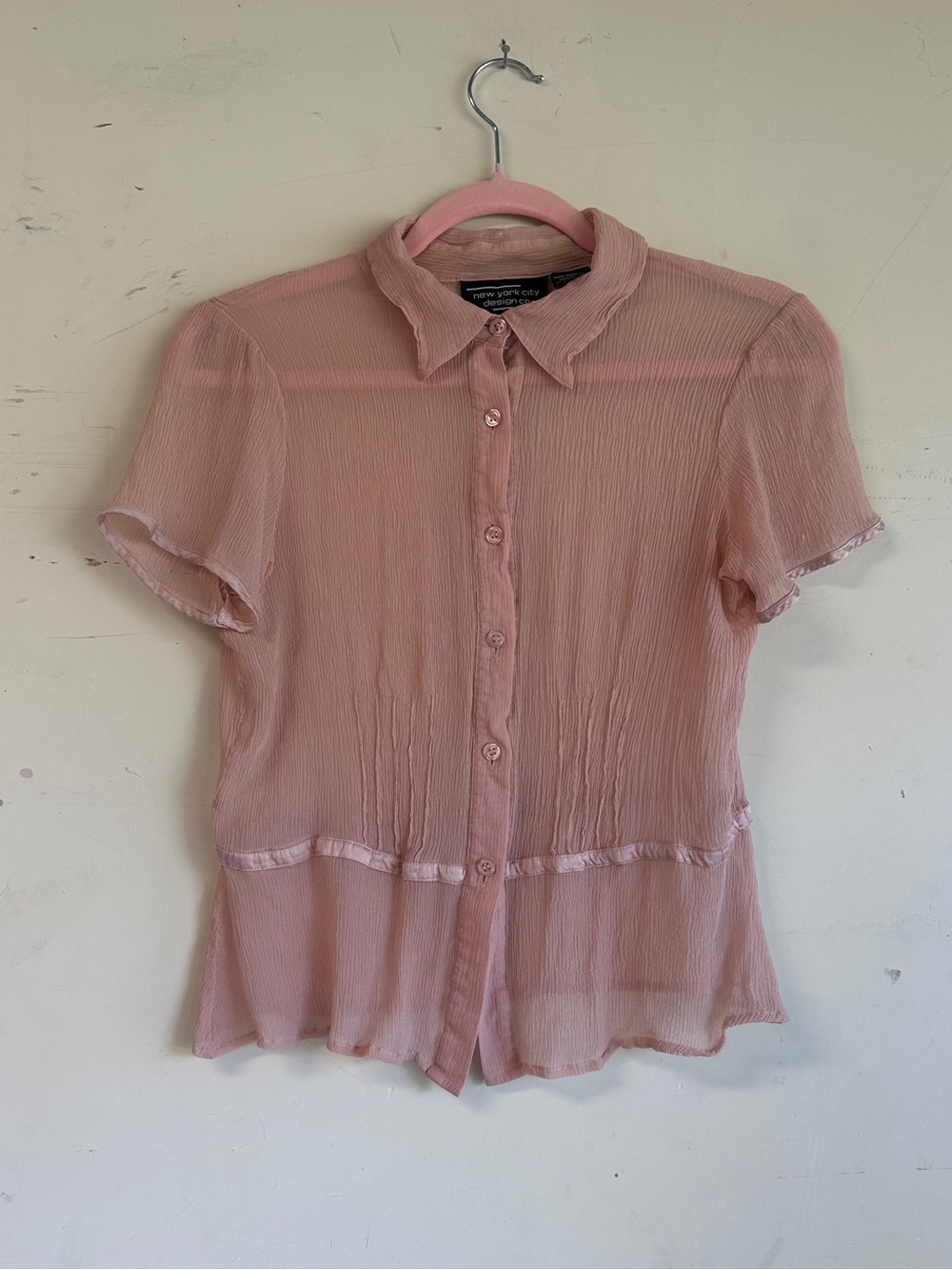 Vintage Y2K silk pink sheer button up blouse